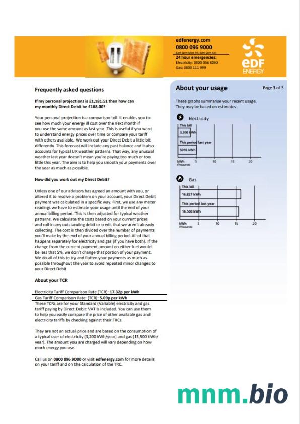 Szablon rachunku za media EDF w Wielkiej Brytanii w formacie Word i PDF (3 strony) 3
